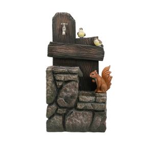 15x14.1x26.4" Woodland Animal Two-Tiered Water Fountain with Light