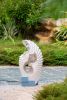 17x10x32" White Abstract Water Fountain with Blue Base & Light