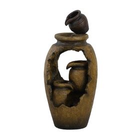 15.4x11.8x32.7" Rustic 3 Tier Water Pot Fountain with Light
