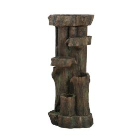 11x13.4x31.5" Rustic Tree Trunk 5 Tier Water Fountain with Light
