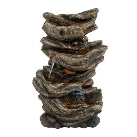 9x5x14" Tabletop Cascading Poly-resin Wood look Water Fountain
