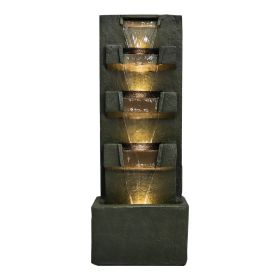 39.3" Concrete Modern Water Fountain with LED Lights
