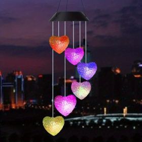 Color Changing LED Solar Lamp Heart Wind Chimes