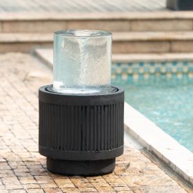 20x20x19.5" Cement Round Black Ribbed Outdoor Fountain with Light