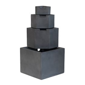 19.7x19.7x41.7" Gray Cement 4 Tier Block Water Fountain