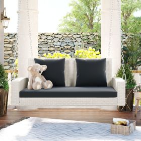 Hanging Rattan Wicker Porch Swing Bench with Cushion