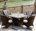 Wicker 4-Seat Rattan Dining Set with Square Gas Firepit Table