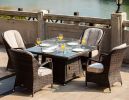 Wicker 4-Seat Rattan Dining Set with Square Gas Firepit Table