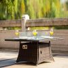 Wicker 4-Seat Rattan Dining Set with Square Gas Firepit Table