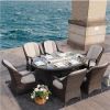 7-Piece Patio Wicker Dining Set with Gas Fire Pit Table
