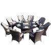Direct Wicker 9 Piece Patio Set with Round Table Gas Fire Pit