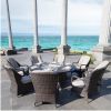Direct Wicker 9 Piece Patio Set with Round Table Gas Fire Pit